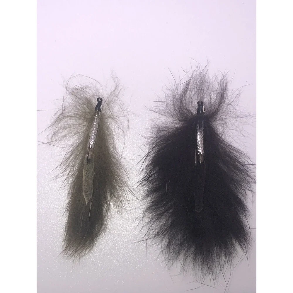 Vintage Fly Lure Painted Eyes Iridescent Swimmer Silver Rabbit Fur Black Brown